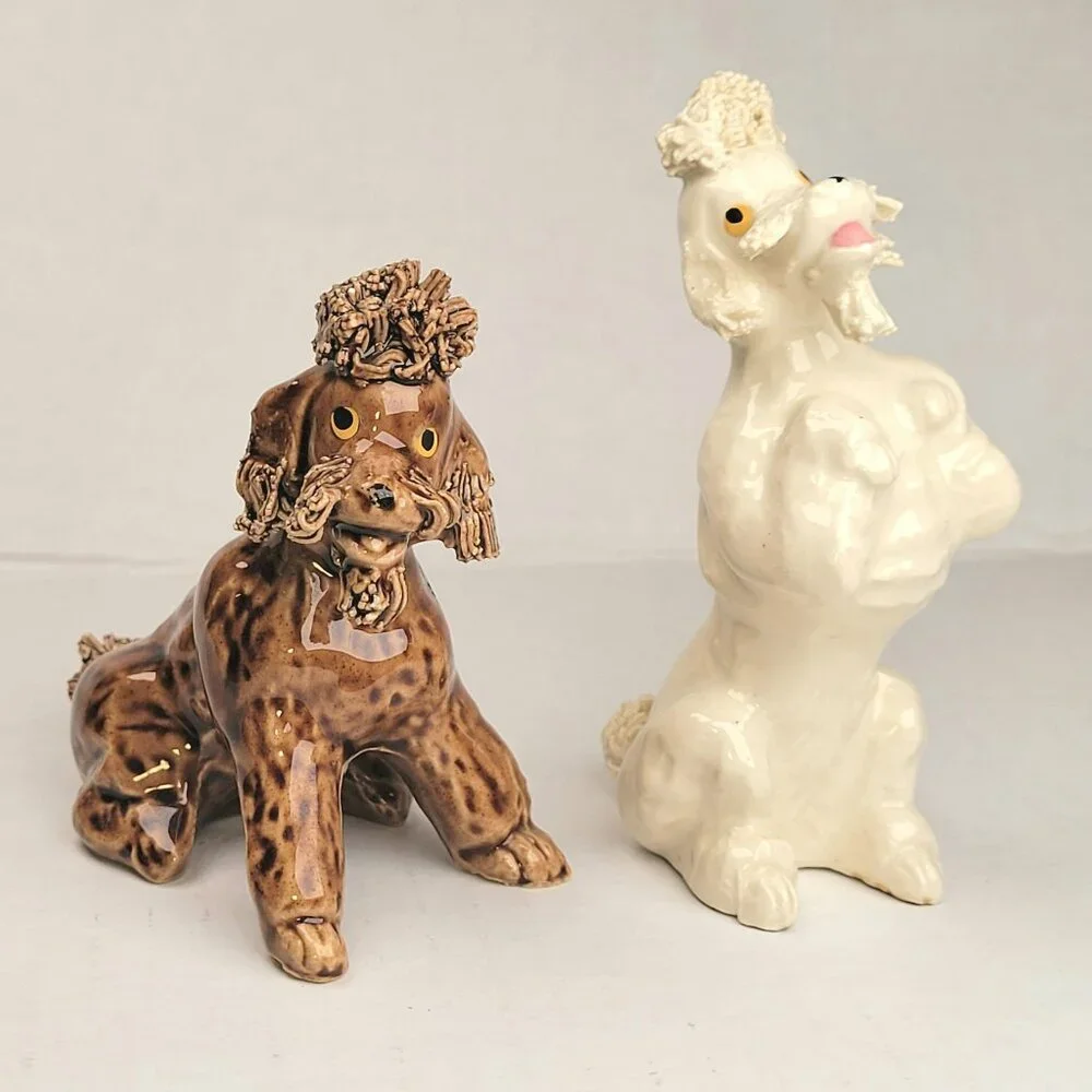 Vintage Spaghetti Figurines 2 Dogs Poodles 3.5